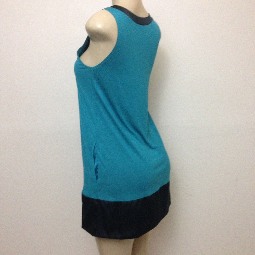 Express Dress S Shift Teal Black Satiny Trim - Picture 5 of 8